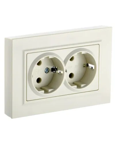 Розетка 2-местная с з/к РСш12-3-БрКр бежевый BRITE (BR-R24-16-K10-F). Розетка с заземлением с защитными шторками в сборе. IEK в Абакане