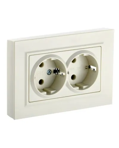 Розетка 2-местная с з/к РС12-3-БрКр бежевый BRITE (BR-R21-16-K10-F). Розетка с заземлением без защитных шторок в сборе. IEK в Абакане
