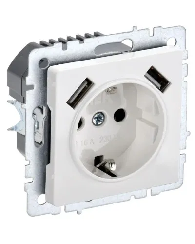 Розетка с з/к с USB A+A 3,1А РЮш10-2-БрБ белый BRITE (BR-R14-16-U21-D31-K01). Розетка с заземлением с защитными шторками, 3,1А. IEK в Абакане