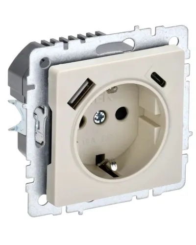 Розетка с з/к с USB A+C 18Вт РЮш11-1-БрКр бежевый BRITE (BR-R14-16-U22-018-K10). Розетка с заземлением с защитными шторками, 18Вт. IEK в Абакане