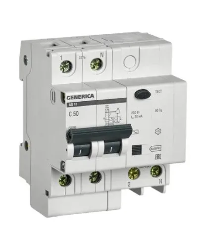 GENERICA АД12 2Р 50А 30мА (MAD15-2-050-C-030). Автоматический выключатель дифференциального тока. IEK в Абакане