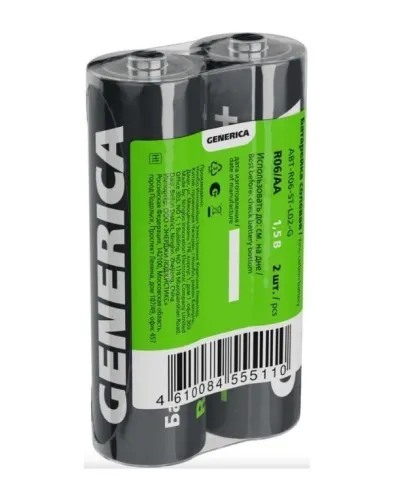 Батарейка солевая R06/AA GENERICA (2 шт) (ABT-R06-ST-L02-G). Батарейка солевая. IEK в Абакане