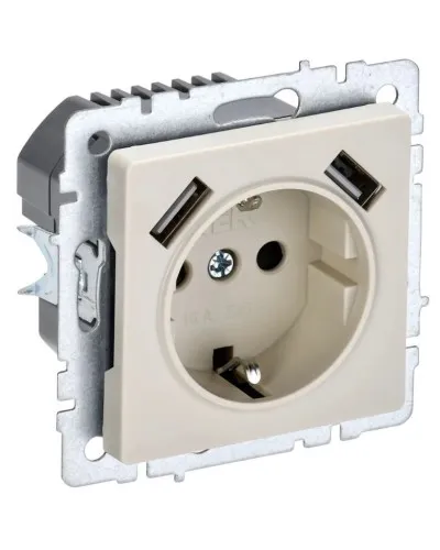 Розетка с з/к с USB A+A 3,1А РЮш10-2-БрКр бежевый BRITE (BR-R14-16-U21-D31-K10). Розетка с заземлением с защитными шторками, 3,1А. IEK в Абакане