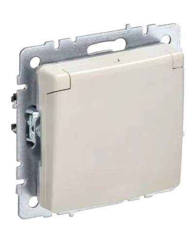 Розетка с з/к РСбш10-3-44-БрКр бежевый BRITE (BR-R16-16-44-K10). Розетка с заземлением с защитными шторками и крышкой. IEK в Абакане