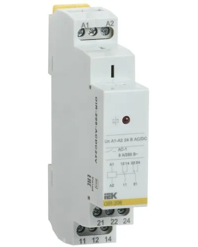 Реле промежуточное модульное OIR 2 контакта 8А 24В AC/DC (OIR-208-ACDC24V). Реле промежуточное модульное. IEK в Абакане