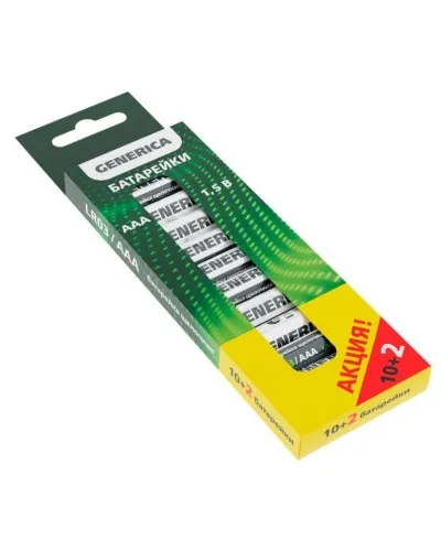 Батарейка Alkaline LR03/AAA GENERICA (12 шт) ПРОМО (ABT-LR03-ST-B12-G). Батарейка щелочная. IEK в Абакане