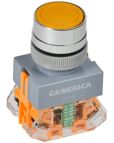 Кнопка D7-11T d=22мм желтая GENERICA (BBT50-11T-3-21-K05-G). Кнопка управления с фиксацией. IEK в Абакане