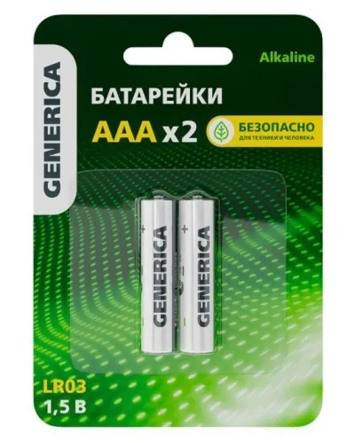 Батарейка Alkaline LR03/AAA GENERICA (2 шт) (ABT-LR03-ST-L02-G). Батарейка щелочная. IEK в Абакане