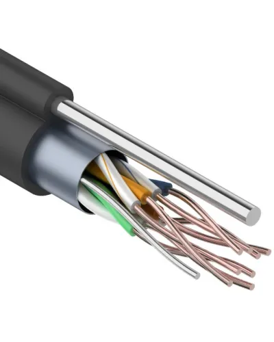 F/UTP, CAT 5e, PE, 4PR, 24AWG, OUTDOOR, SOLID, черный, с тросом, 305м, REXANT (01-0144). Кабель «витая пара» (LAN) для структурированных систем связи. Rexant в Абакане