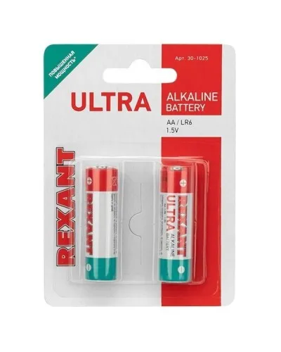 Ультра алкалиновая батарейка AA/LR6 1,5 V 2 шт. блистер REXANT (30-1025). Элемент питания. Rexant в Абакане