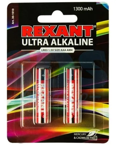 Ультра алкалиновая батарейка AAA/LR03 1,5 V 2 шт. блистер REXANT (30-1010). Элемент питания. Rexant в Абакане