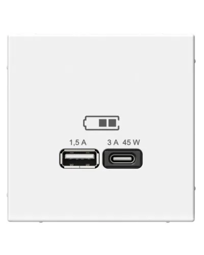 ArtGallery розетка USB тип-A+C 45Вт, скрытой установки, механизм, белый (GAL000129). Розетка USB. Systeme Electric в Абакане