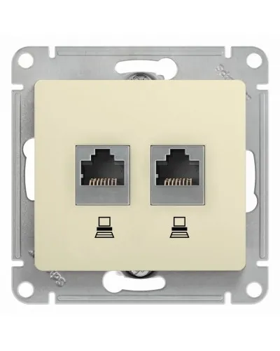 Glossa розетка RJ45+RJ45 2-местная, кат. 5Е, скрытой установки, механизм, бежевый (GSL000285KK). Розетка компьютерная. Systeme Electric в Абакане