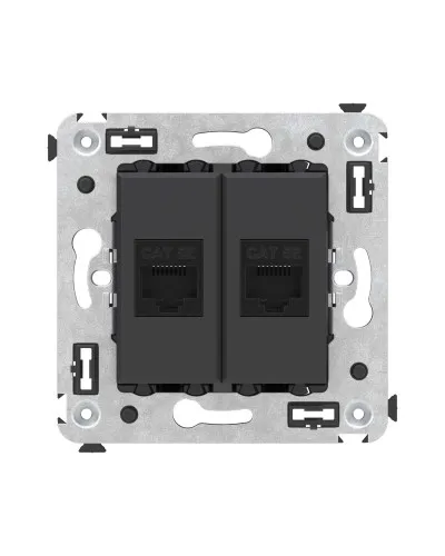 Розетка RJ-45 в стену, кат.5E, Avanti, двойная, черный матовый (4412664). Розетка компьютерная. ДКС в Абакане