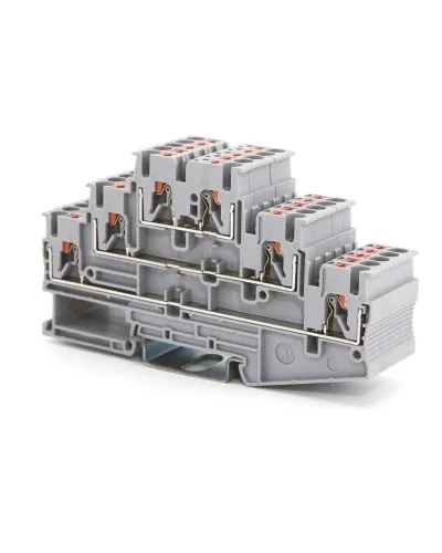 Клемма трехуровневая, зажим push-in, 2.5 кв.мм, серая (VPR-2.5-3L-GY). Клемма проходная, 6 точки подключения. ДКС в Абакане