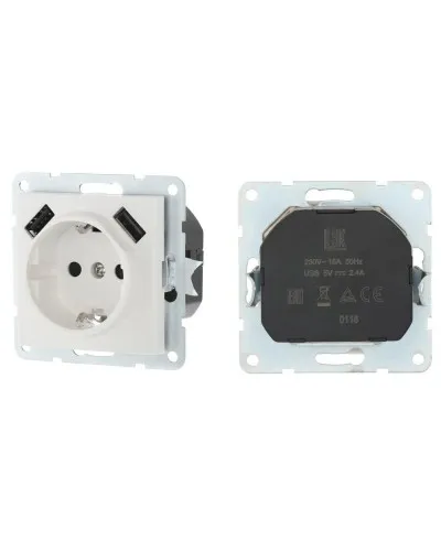 Розетка с з/к + 2xUSB разъема, 2А, белый LK60 (868004-1). Розетка. Экопласт в Абакане